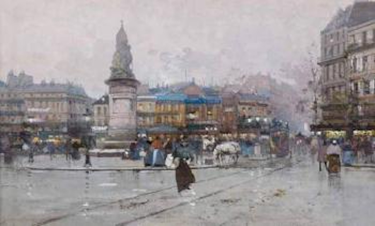 Animation Place Clichy by Eugene Galien-Laloue