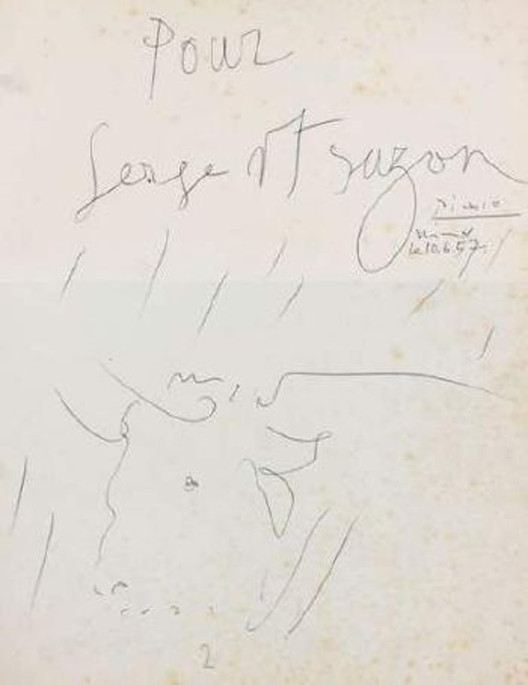 Tête de taureau dédicacée pour Serge et Suzon by Pablo Picasso