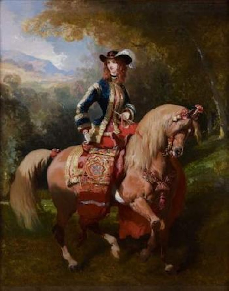 Amazone en bleu, cheval à pompom by Alfred de Dreux
