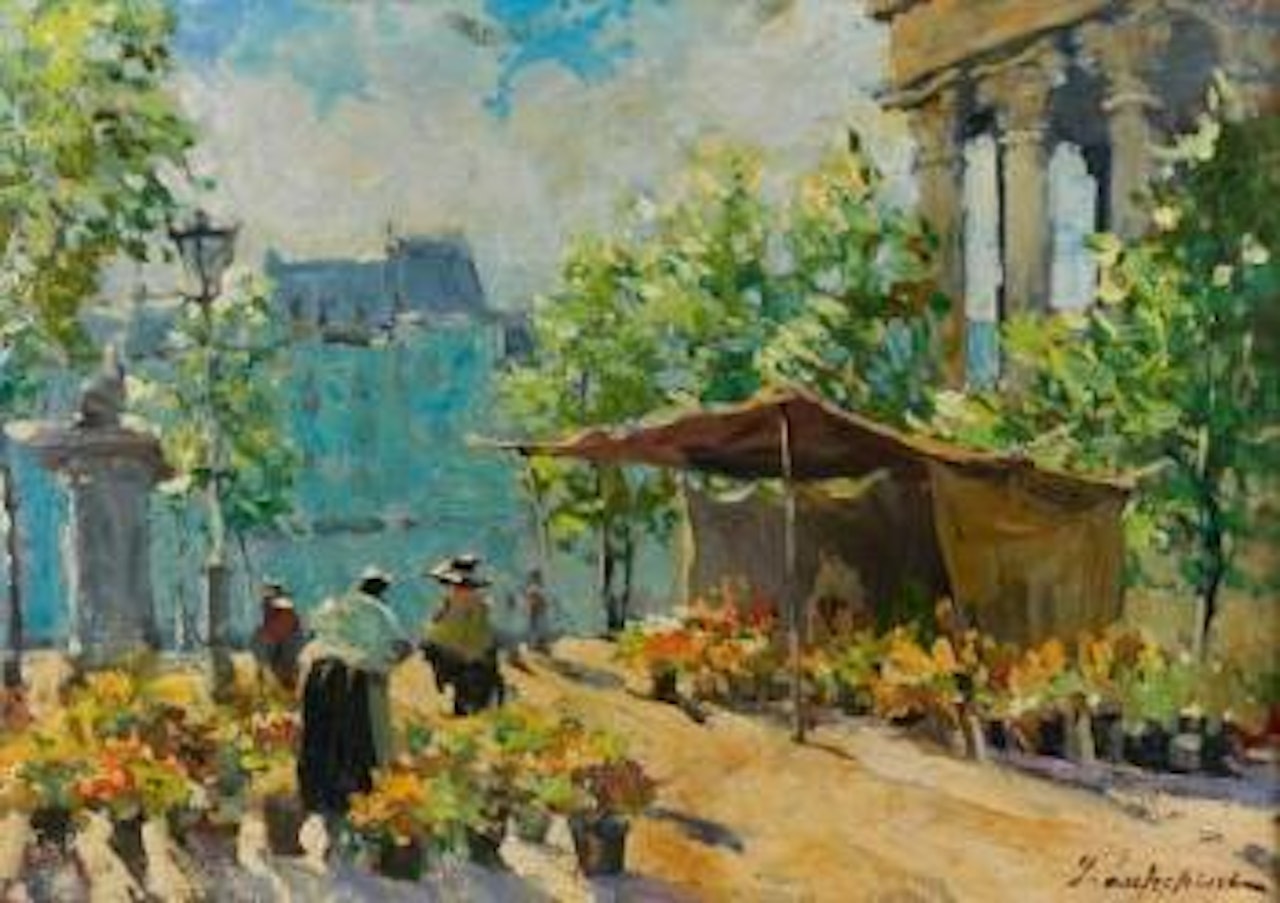 Le marché aux fleurs, place de la Madeleine by Georgij Aleksandrovic Lapschin
