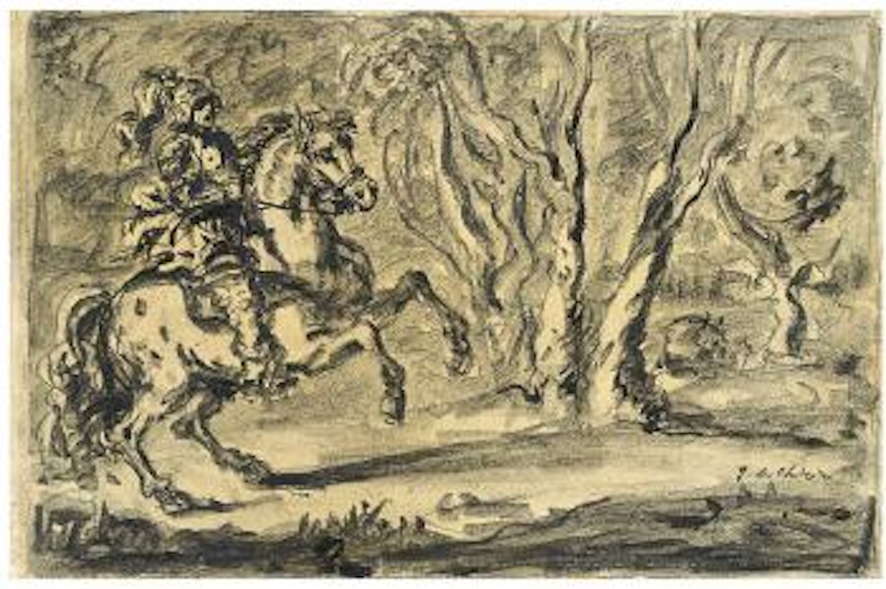 Cavaliere in un bosco (Cavaliere galoppante verso un bosco) by Giorgio de Chirico