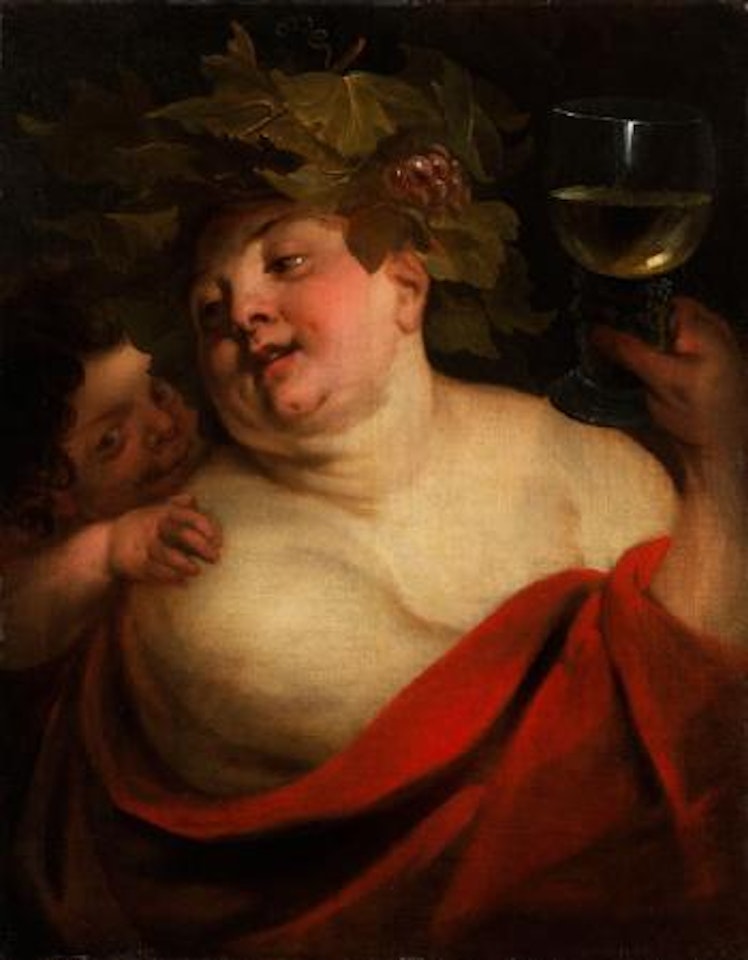 Bacchus mit Weinglas und einem Putto by Flemish School by Jacob Jordaens