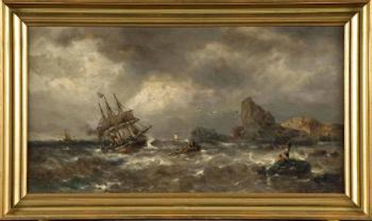 Chalutier mixte en détresse sur les côtes de Bretagne by François Etienne Musin