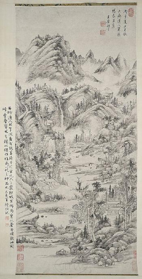 Pavilion in a mountainous landscape with pines and rivers by Huang Gongwang by Wang Yuanqi