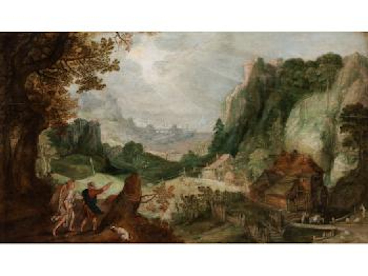 Fantasielandschaft mit einem Wanderer in Begleitung des Schutzengels by Joos de Momper the Younger