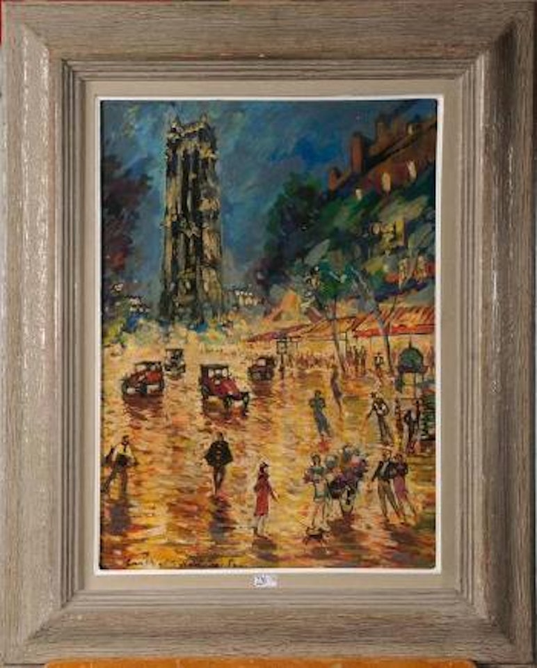 Boulevard parisien animé près de la Tour Saint-Jacques by Konstantin Alekseevich Korovin