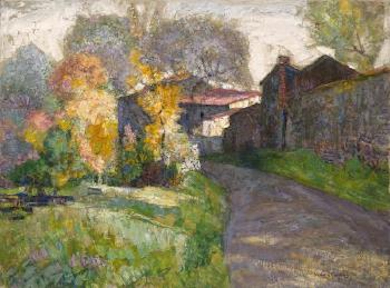 Chemin à l'entrée du village en automne by Victor Charreton