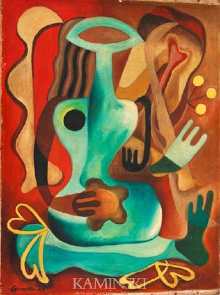 Seated woman musician by Mario Carreno