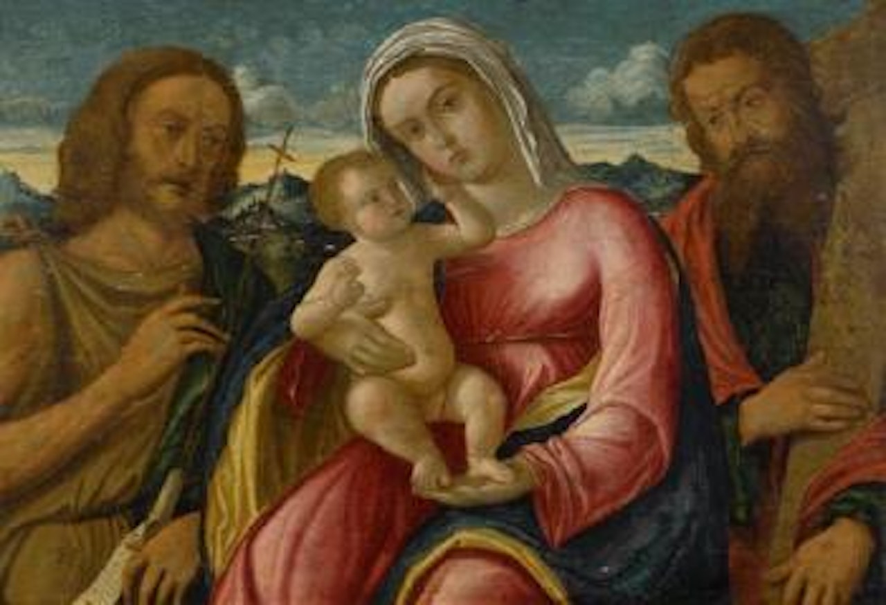 Maria mit Jesusknaben, Johannes dem Täufer und Heiliger Andreas by Giovanni Bellini
