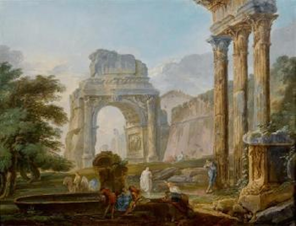 Mediterrane Ruinenlandschaft mit Figuren by Hubert Robert
