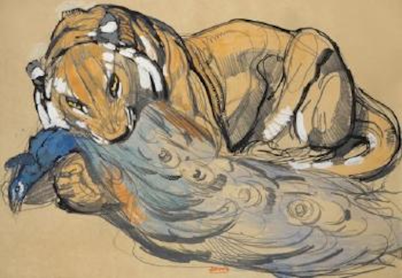 Tigre dévorant un paon by Paul Jouve