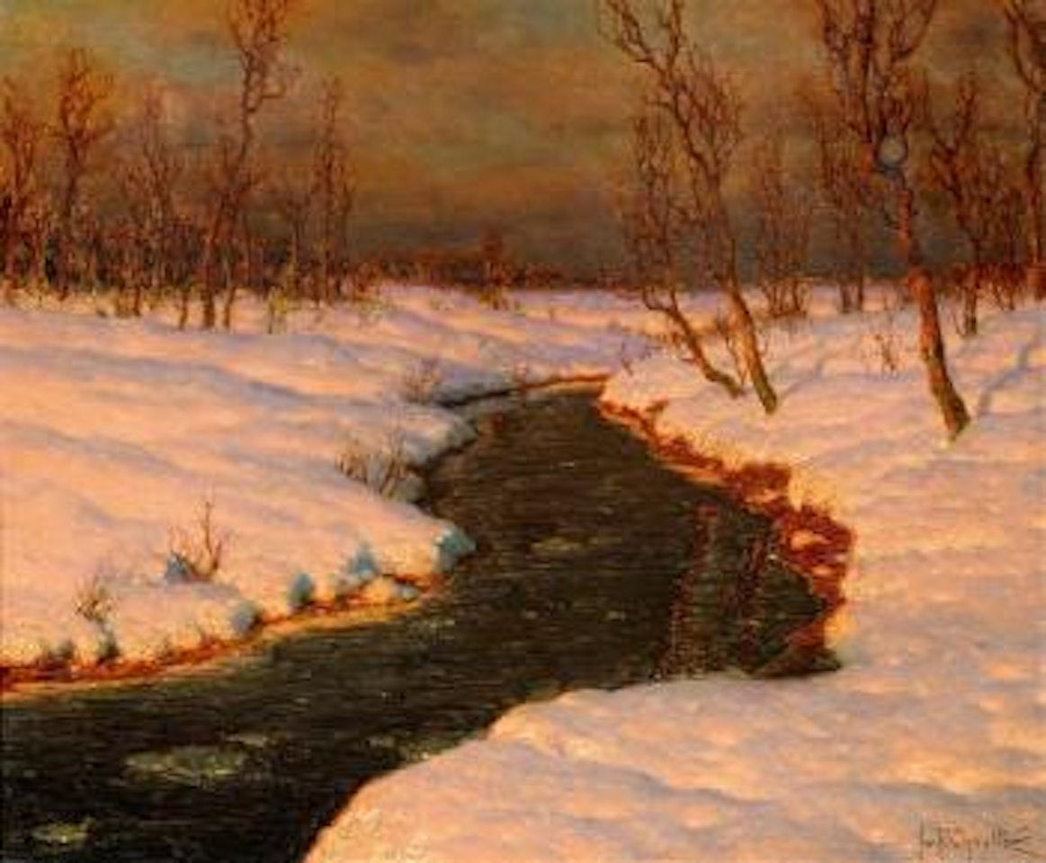 Schneelandschaft mit einem Fluss bei Sonnenuntergang by Ivan Fedorovich Choultse