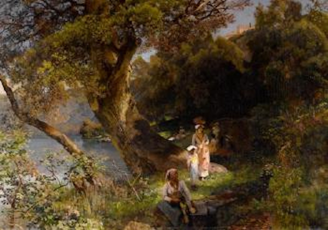 Mediterrane Waldlandschaft mit Figuren by Oswald Achenbach