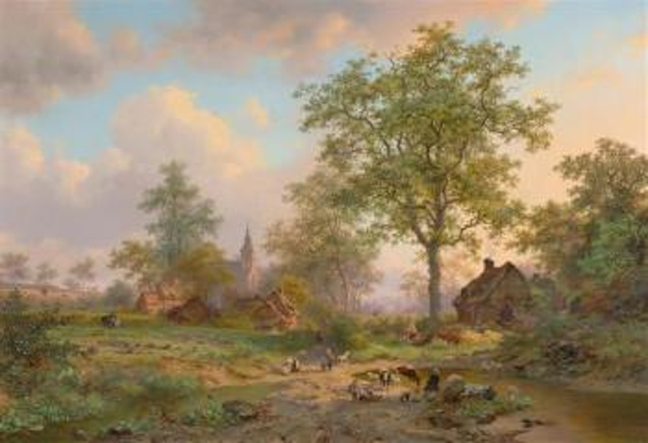 Landschaft mit Schäfer und Herde by Fredrik Marinus Kruseman
