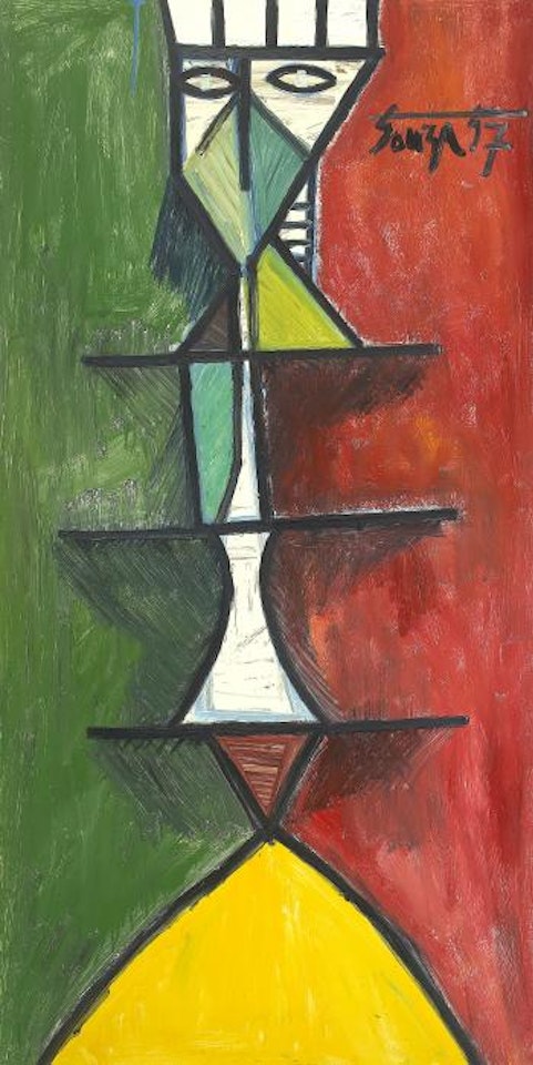 Figure on Red & Green Background by Francis Newton Souza