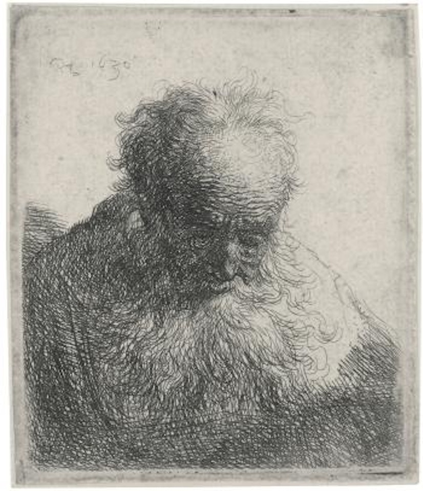 Bust Of An Old Man With a Flowing Beard: The Head Bowed Forward: Left Shoulder Unshaded (B., Holl. 325; H. 27; Bb. 30-J) by Attributed to Rembrandt Harmensz van Rijn