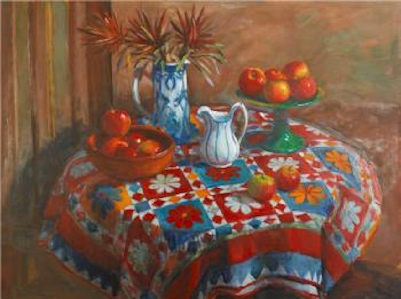 Untitled (still life with tablecloth) by Margaret Hannah Olley