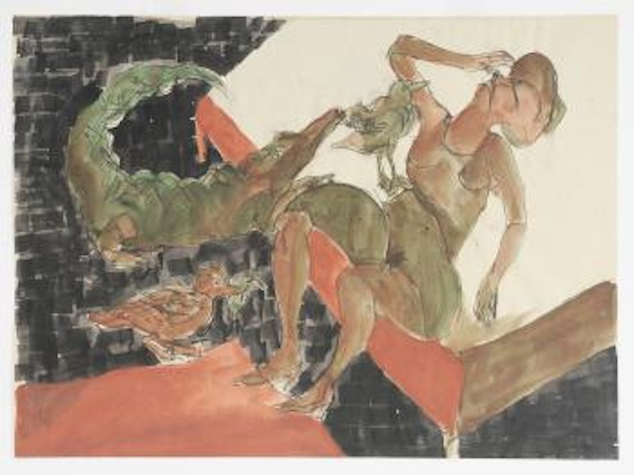 Alligator and woman, bird and fish (Mujer, cocodrilo y animales) by Francisco Toledo