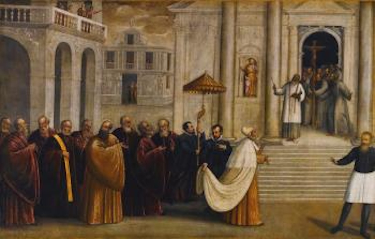 The Doge visiting a church by Venetian School