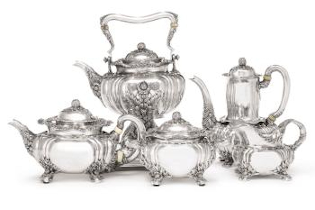 An American Silver Five-piece Chrysanthemum Tea And Coffee Set by Tiffany & Co.