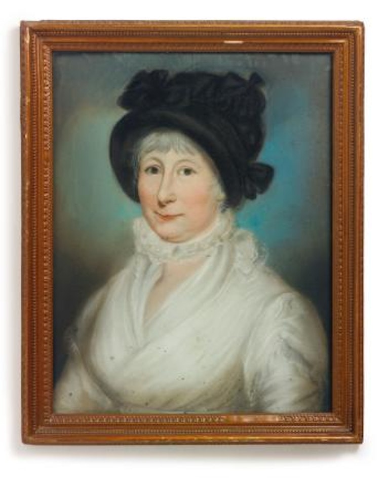 A Gentleman In Blue Coat With Gold Buttons; Lady In Black Bonnet by American School by English School