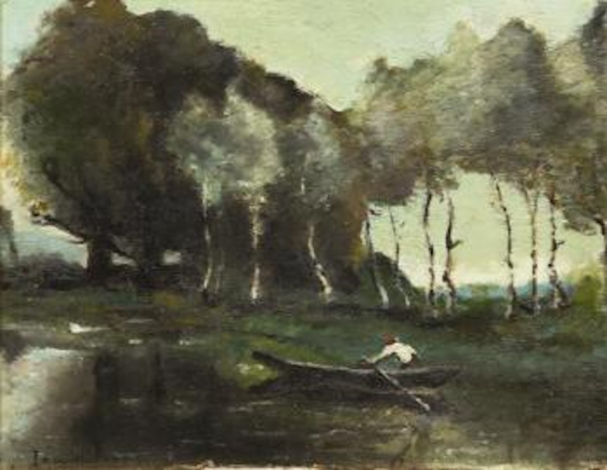 Skiff on the river by Paul Désiré Trouillebert