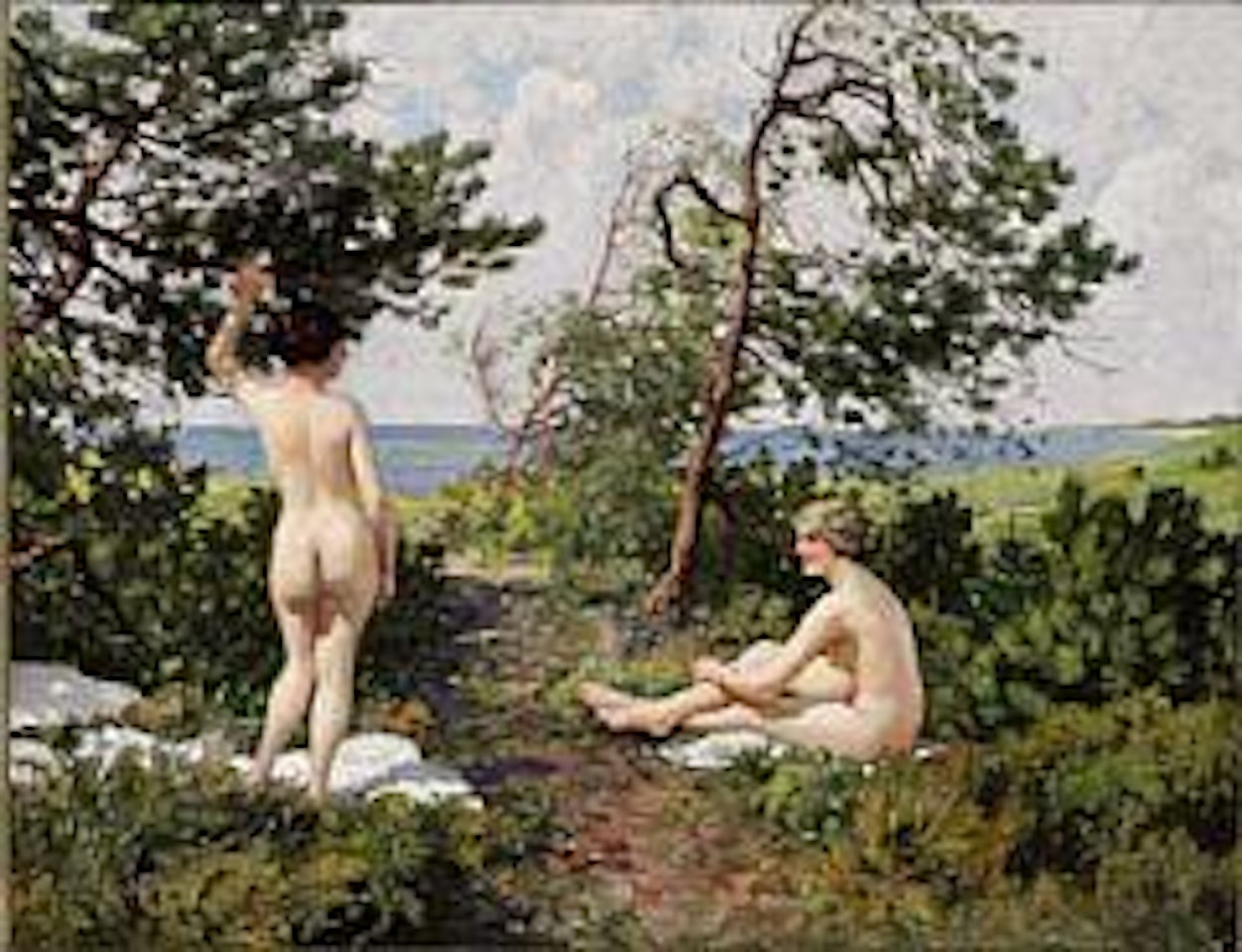Two bathing girls in the bushes near the coast of Hornbæk by Paul Fischer