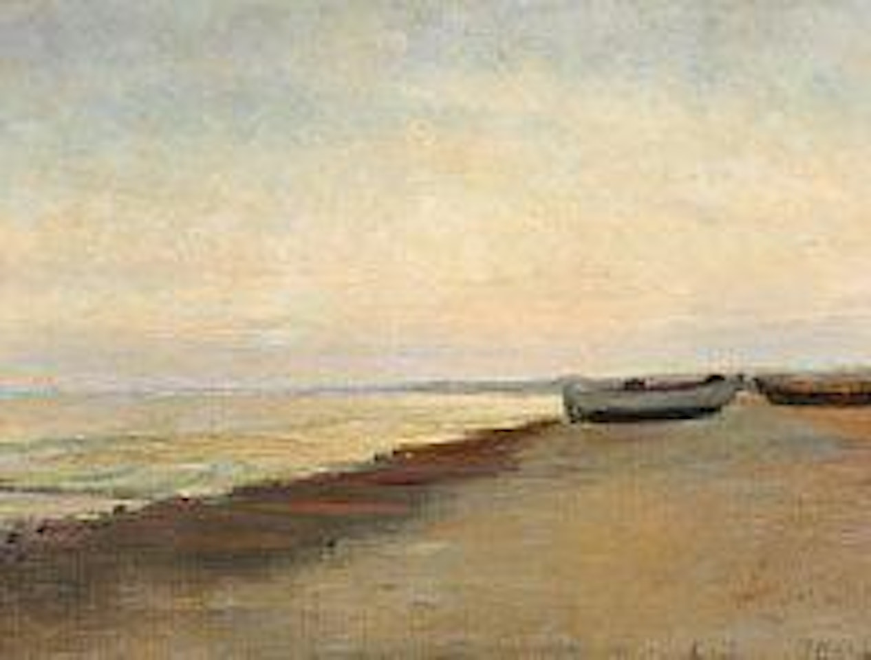 Coastal view with boats on the beach, Skagen by Michael Ancher