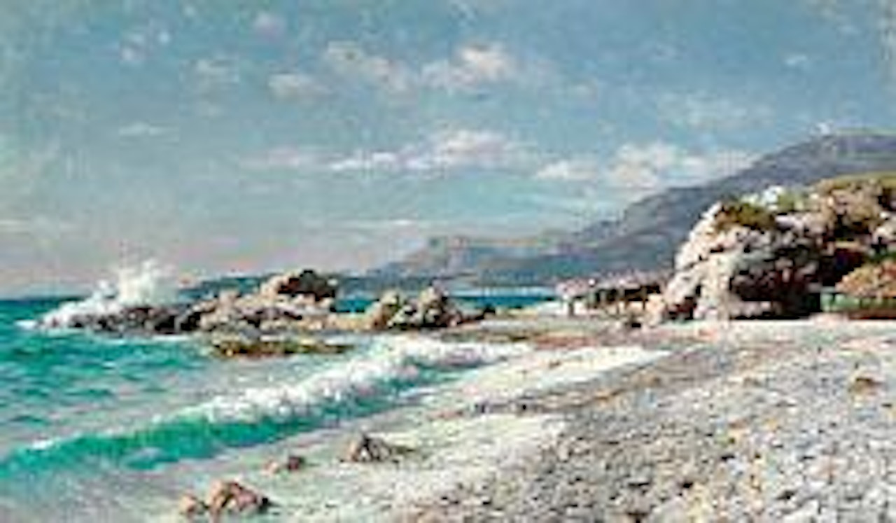 Coastal view near Menton by Peder Mork Monsted