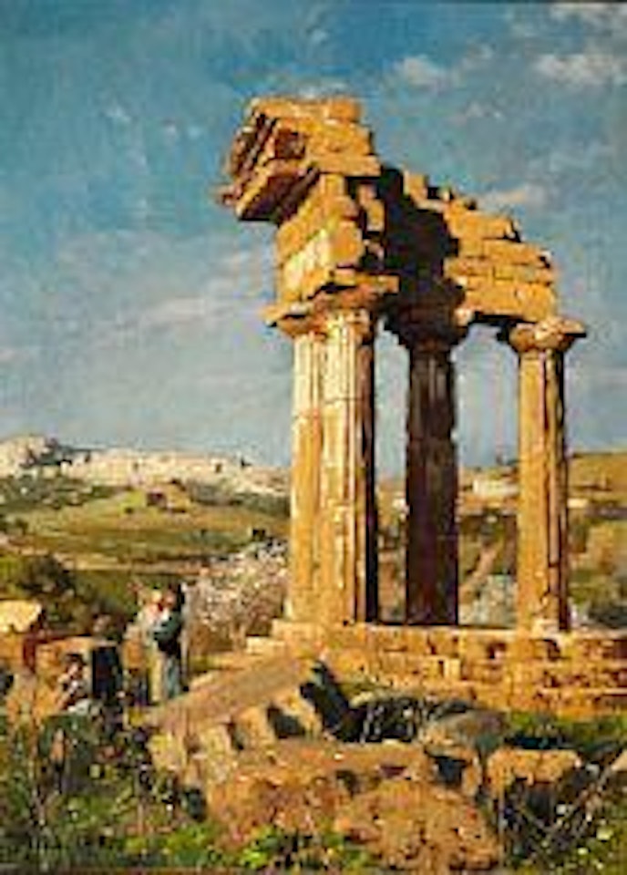 View from the valley of the temples in Sicily with Agrigento in the background by Peder Mork Monsted