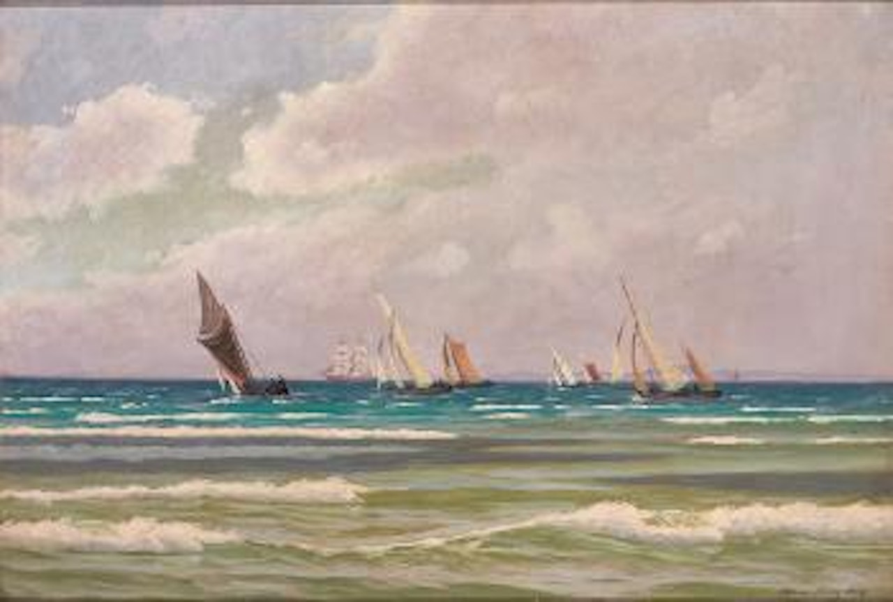 Segelschiffe an einem sonnigen Tag by Alfred Olsen