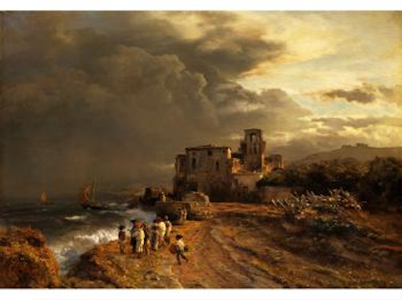 Abziehender Sturm an der italienischen Küste by Oswald Achenbach