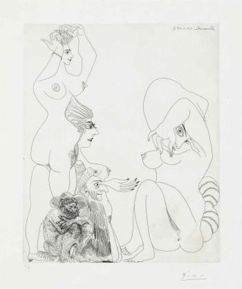 Vieil Homme avec magicien Ã©voqant trois odalisques, from: Series 347 (B 1486; by Pablo Picasso