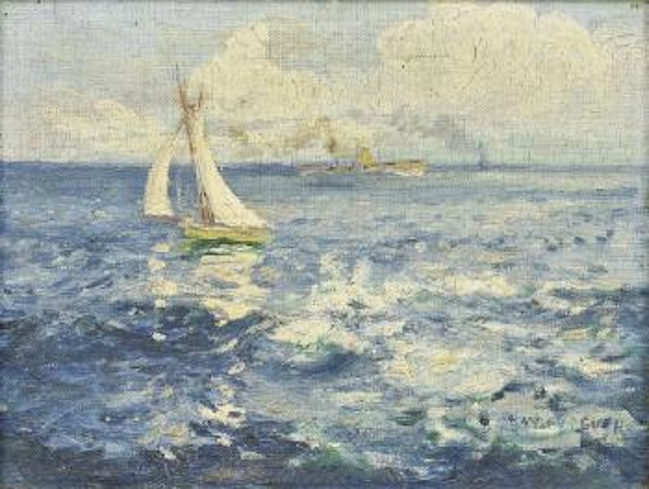 Seascape with yacht by Hayley Lever