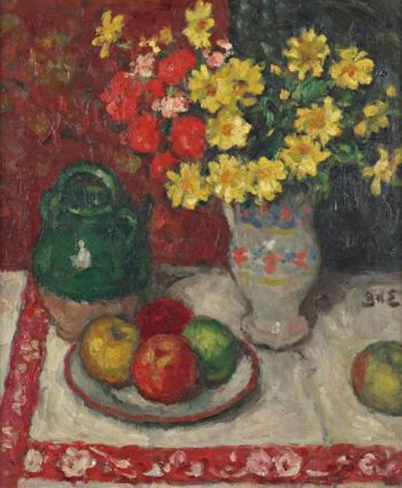 Géranium, marguerites et fruits by Georges d’Espagnat