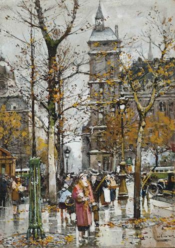 Animation près de la Concierge, la Châtelet by Eugene Galien-Laloue