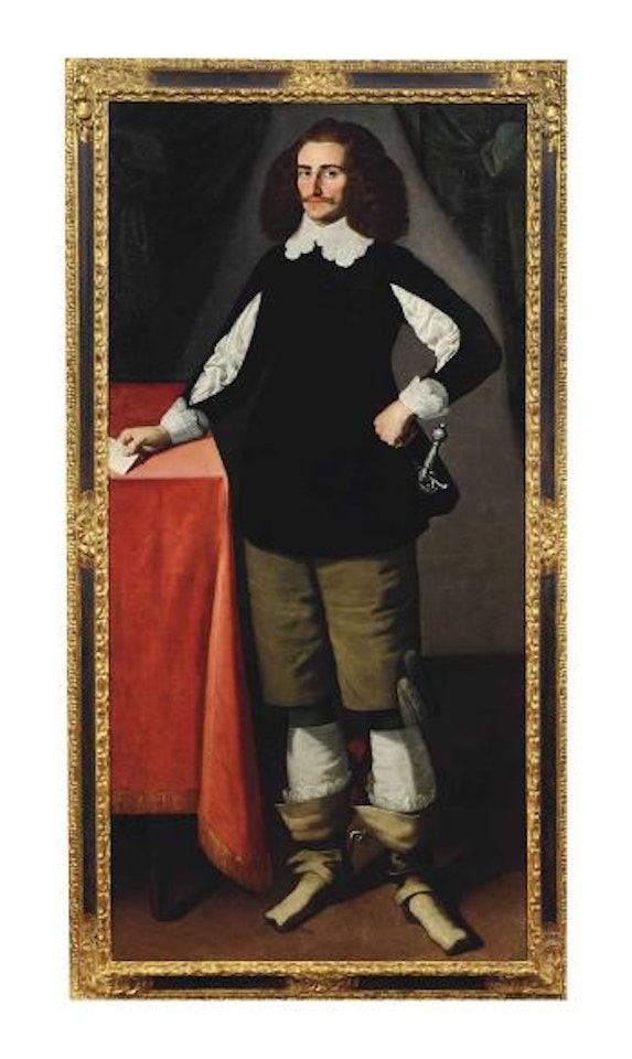 Portrait of a gentleman, standing full-length, wearing a sword and holding a letter in his right hand by Spanish School