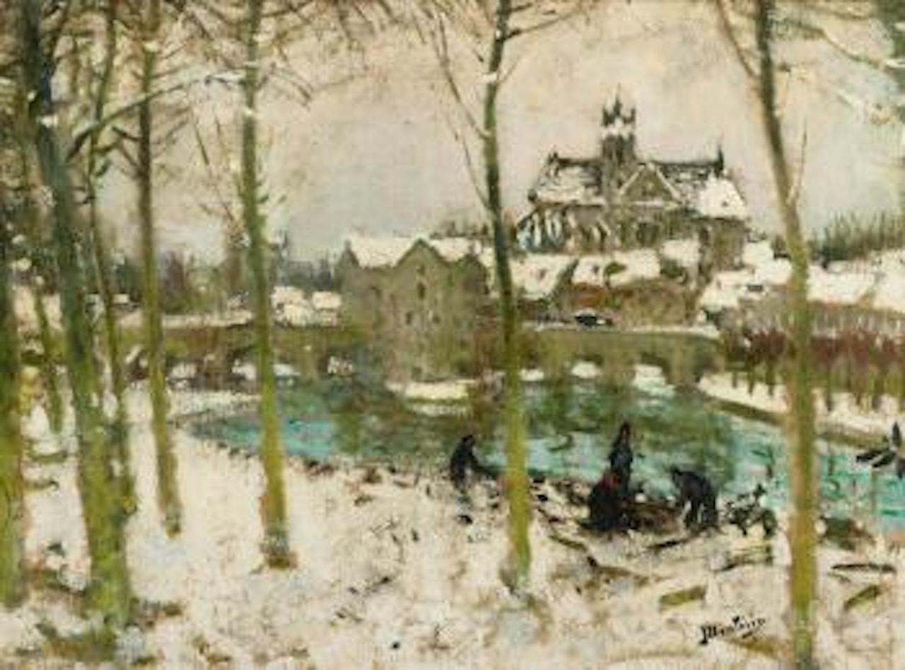 Moret-sur-loing Sous La Neige by Pierre Eugène Montezin