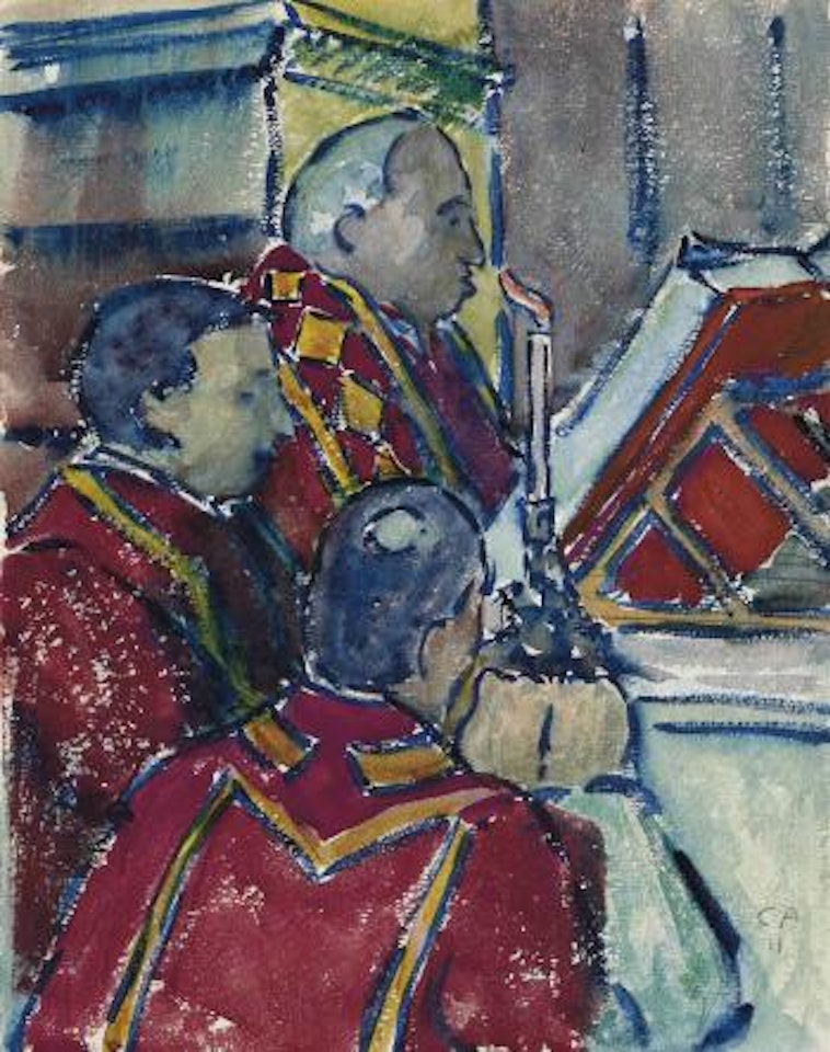 Drei Priester in der Kirche by Cuno Amiet