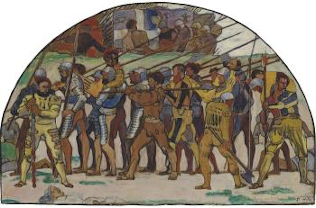 Studie zum dritten Karton des Wandbilds 'Rückzug von Marignano' by Ferdinand Hodler