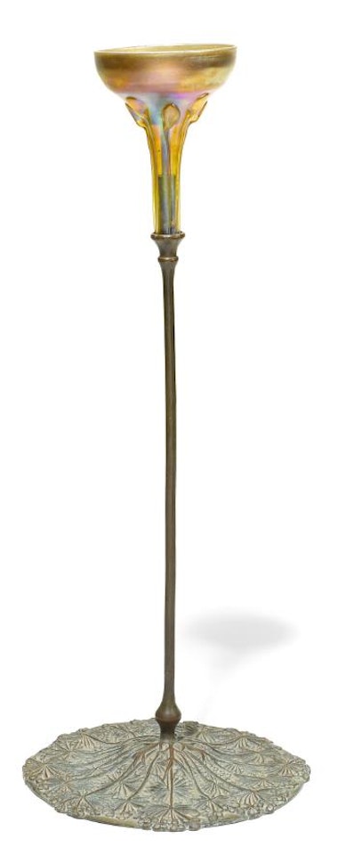 A Tiffany Studios Favrile glass and bronze Queen Anne's Lace candlestick by Tiffany Studios