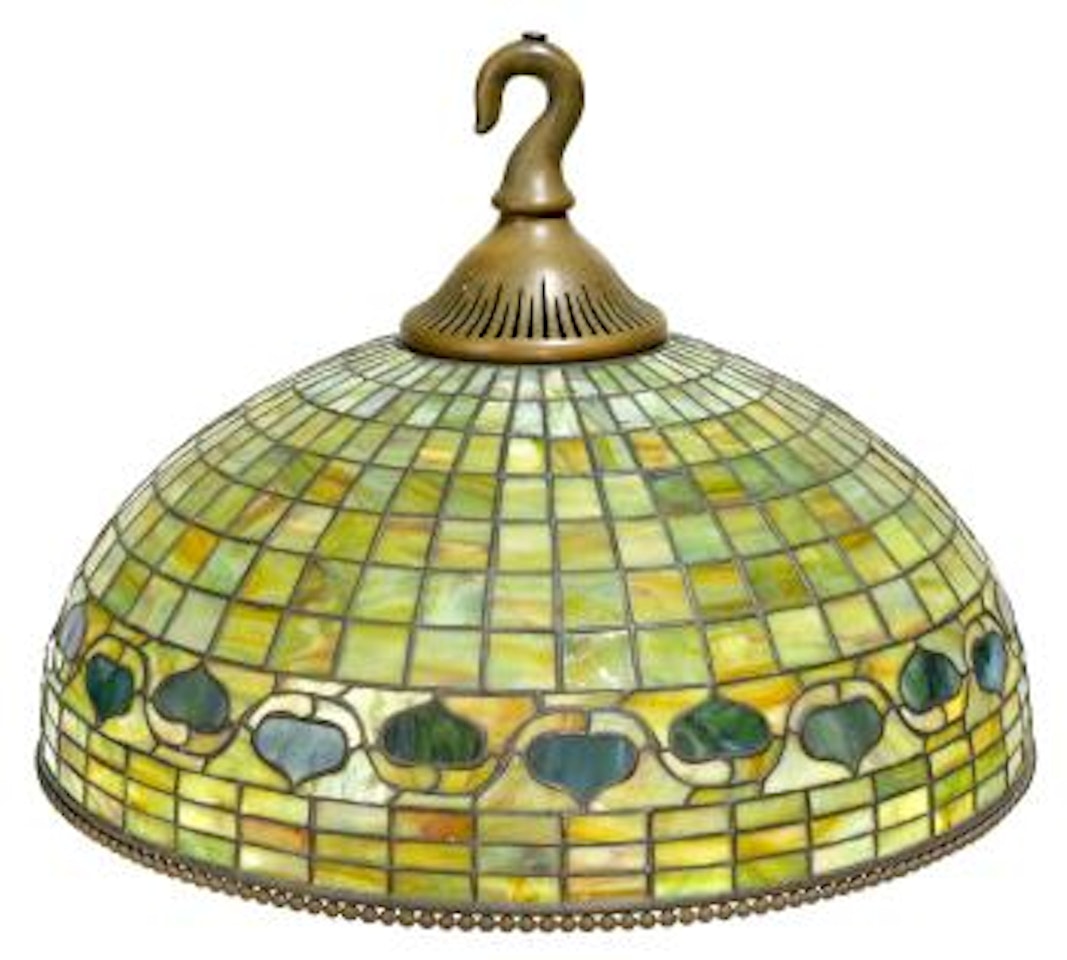 A Tiffany Studios leaded glass and patinated bronze Acorn chandelier shade by Tiffany Studios