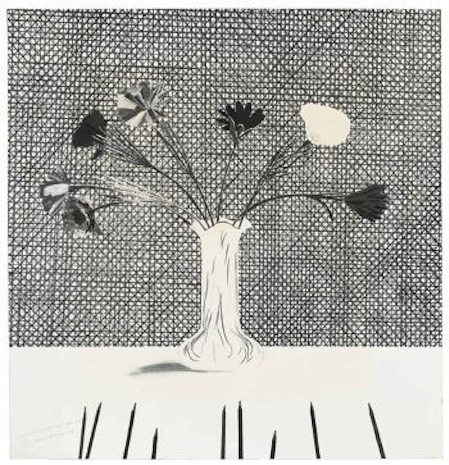 Flowers made of paper and black ink (SAC 120; Tokyo 114) by David Hockney
