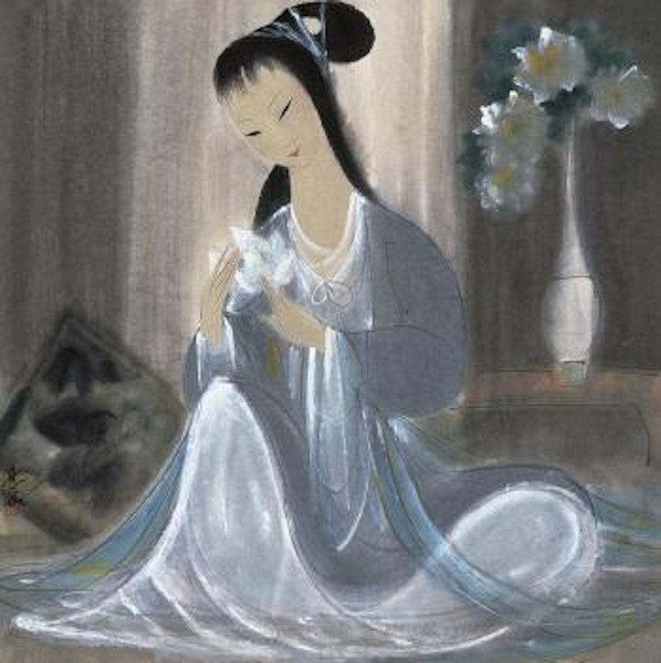 The Picture of a Lady Appreciating Flower by Lin Fengmian