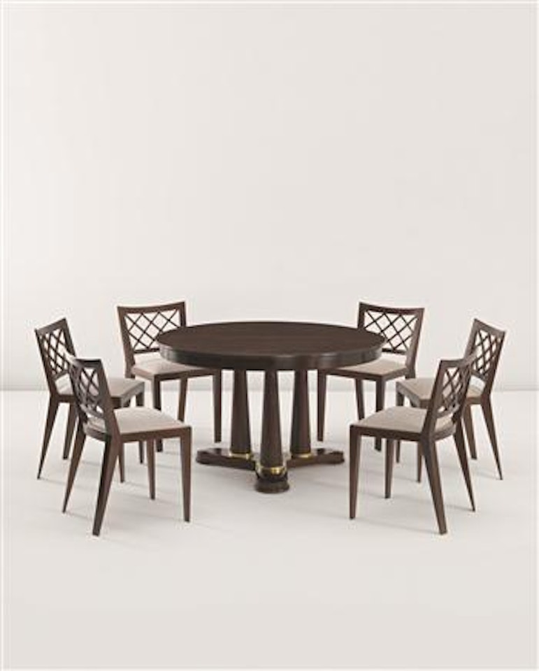 Extendable dining table and six 'Croisillon' dining chairs by Jean Royere