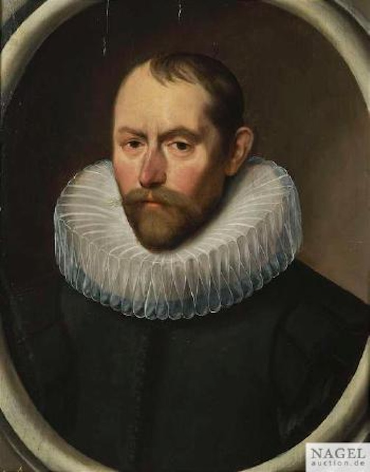 Portrait des Malers Jan Wildens im schwarzen Wams mit Schlitzärmeln und Mühlsteinkragen in ovaler Steinumrahmung by Peter Paul Rubens