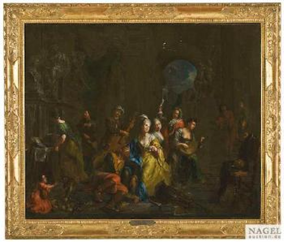 Eine ausgelassene Gesellschaft amüsiert sich im Schlossinterieur by Christian Wilhelm Ernst Dietrich