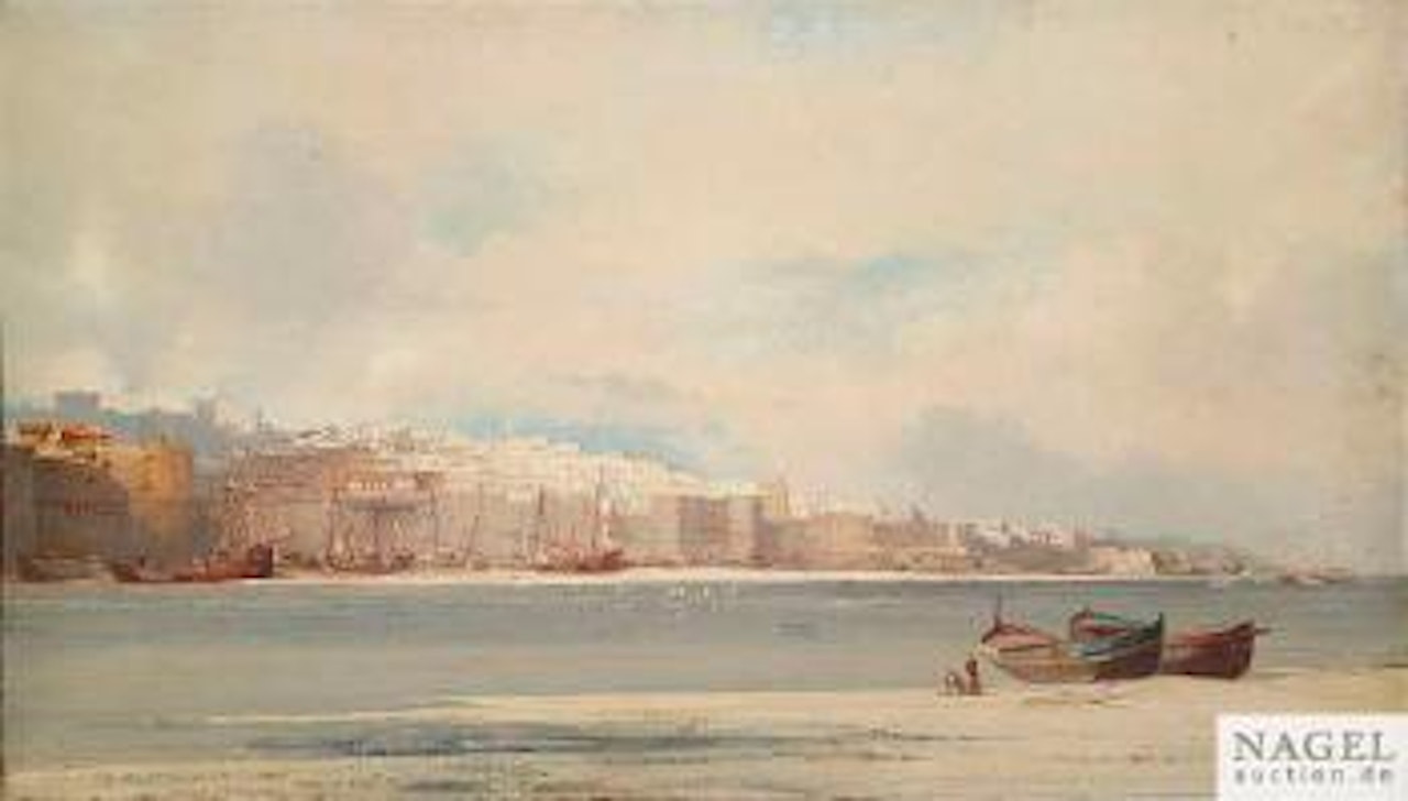 Blick auf eine nordafrikanische Hafenstadt by Jean Baptiste Henri Durand-Brager