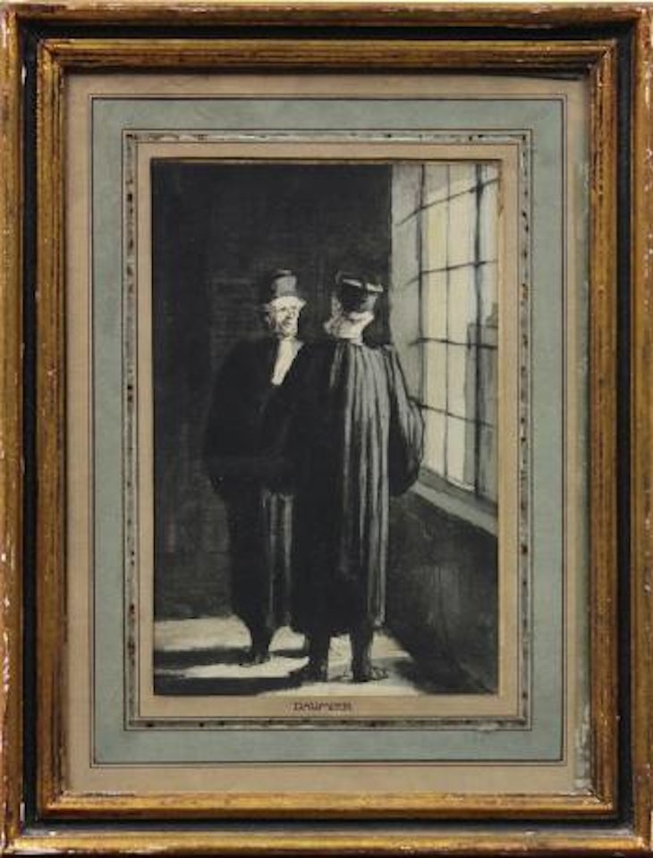 L'Attente à la gare. Deux avocats discutant en la Palais de Justice by Honoré Daumier