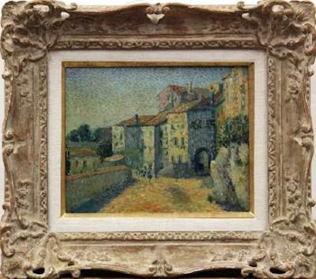 Pointillist French village street scene by Maximilien Luce
